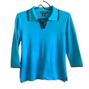 70s 80s Style Collared Blue Disco Skate Bowling Shirt Women s Petites Small